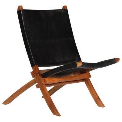 Scaun relaxant pliant negru piele naturală