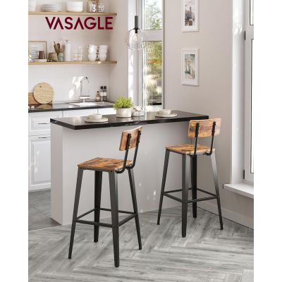 Set 2 scaune de bar, Vasagle, 45.4 x 45.4 x 102.2 cm, PAL/otel, maro/negru