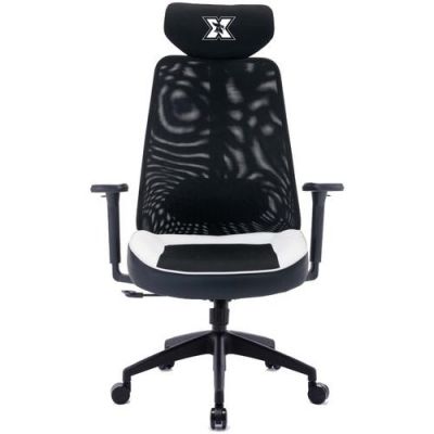 Scaun gaming Serioux Kyrian, Textil, Alb/Negru