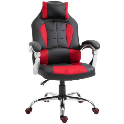 HOMCOM Scaun Gaming Ergonomic cu Inclinare Suport Lombar Tetieră Piele Ecologică Roșu Negru | Aosom Romania