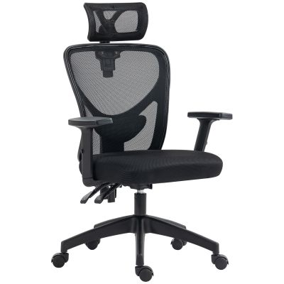 Vinsetto Scaun de Birou cu Inaltime Reglabila si Pivotant, Scaun Ergonomic cu Suport Lombar si Tetiera, 66x61x106-116cm Negru | Aosom Romania