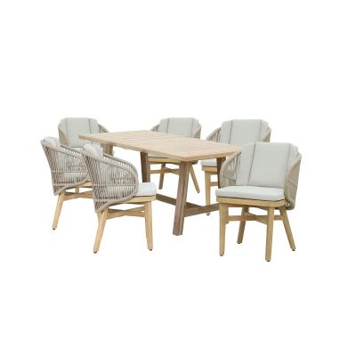 Set 7 buc masă și scaune de grădină Malibu-Farem Bej 170x90x75.5 cm