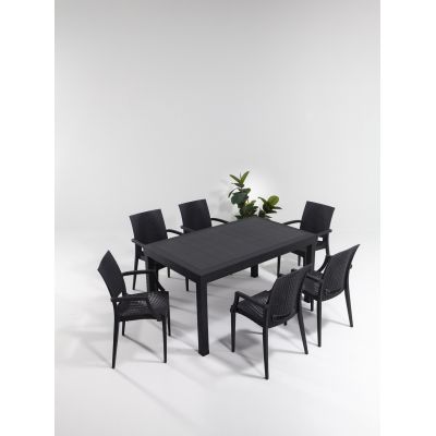 Set masa si scaune de gradina (7 piese) Rattan Lux Antracit 52x88x55 cm