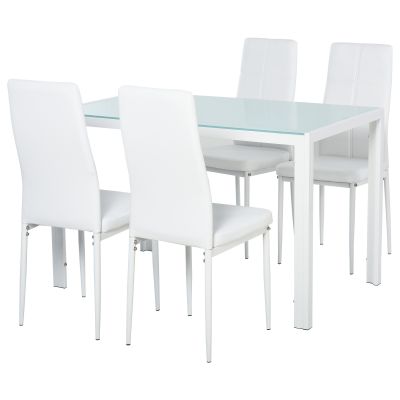 HOMCOM Set Masa pentru 4 Persoane cu 4 Scaune Tapițate, Design Modern și Elegant, Ideal pentru Dining, Alb | Aosom Romania