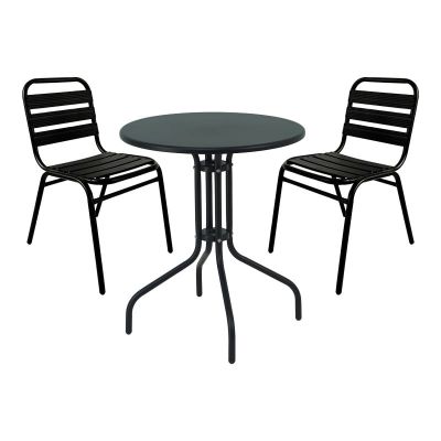 Set 3 buc masă și scaune de grădină Sussie-Vergo Negru 60x60x70 cm