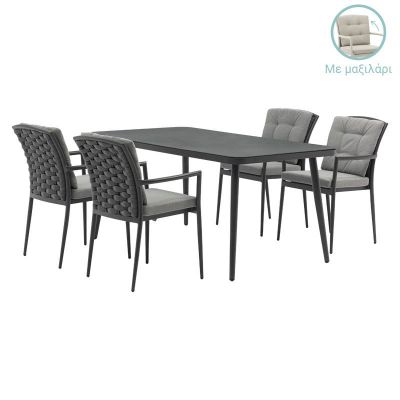 Set de gradina masa si scaune 5 bucati Ecco-Moritz aluminiu antracit-textilena gri 160x90x75cm
