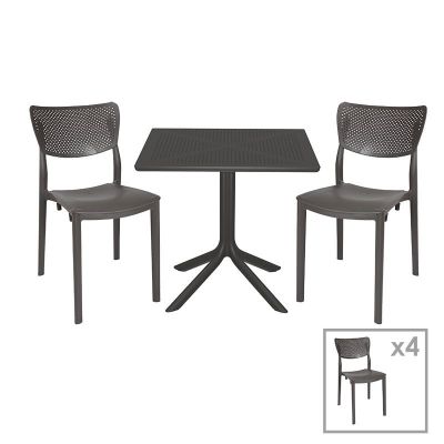 Set de gradina masa si scaune Groovy-Ignite set 5 piese plastic gri inchis 80x80x74.5cm