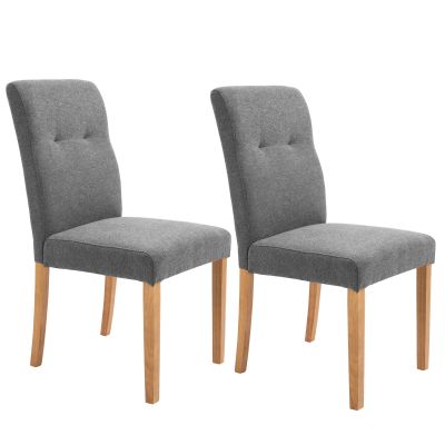 HOMCOM Set 2 S cu Design Modern și Ergonomic, Tapițate cu Țesătură, Spătar și Picioare din Lemn, 50x62x96 cm, Gri Închis | Aosom Romania