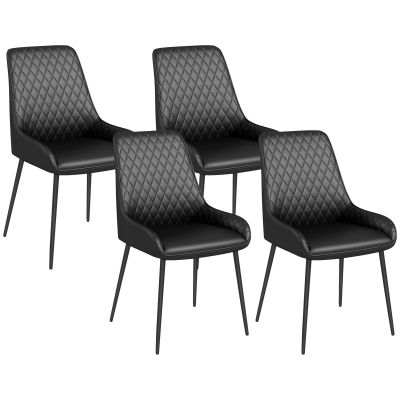 HOMCOM Set 4 Scaune de Dining Tapițate cu Spătar Înalt, Picioare din Oțel și Piele Ecologică, 49x60x89 cm, Negru | Aosom Romania