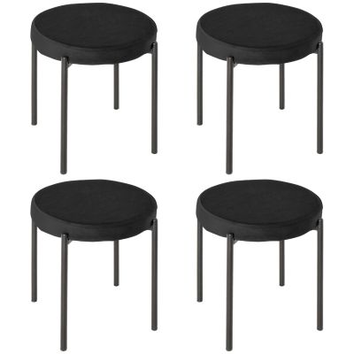 HOMCOM Set 4 Scaune Joase și Rotunde cu Suprafață de Șezut Suprapozabilă din Metal și Țesătură, 41,5x41,5x46 cm, Negru | Aosom Romania