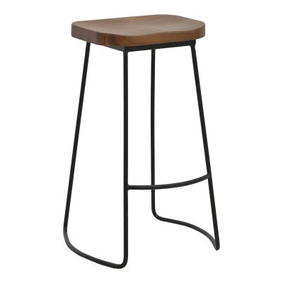 Scaun de bar de gradina Lamul lemn de ulm nuanta nuc-negru si metal 48x42x71 cm