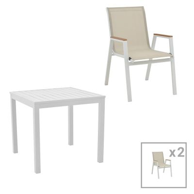 Set de 3 buc masa si scaune de gradina Kliton-Azelie aluminiu alb 80x80x74 cm