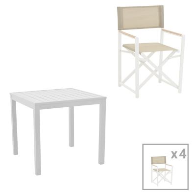 Set de 5 buc masa si scaune de gradina Kliton-Mabu aluminiu alb 80x80x74 cm