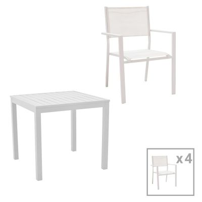 Set de 5 buc masa si scaune de gradina Kliton-Moly aluminiu alb 80x80x74 cm