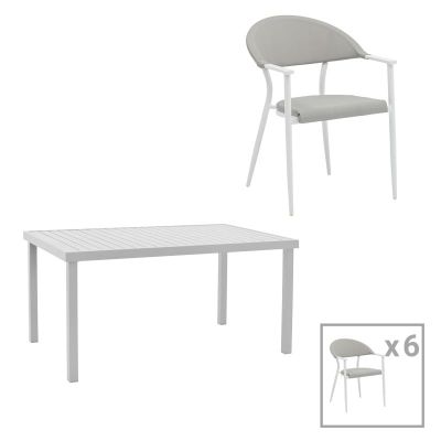 Set de 7 buc masa si scaune de gradina Kliton Pino aluminiu alb 150x80x74 cm