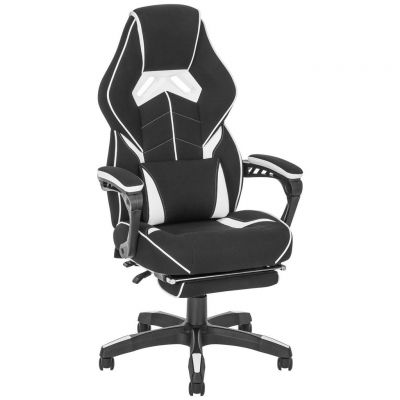 SCAUN DE GAMING in imitație piele, microfibră, material nețesut negru, alb