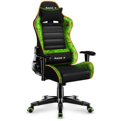 Scaun gaming pentru copii Huzaro HZ-Ranger 6.0 Pixel, max 130 kg, Perna lombara si de gat (Verde)