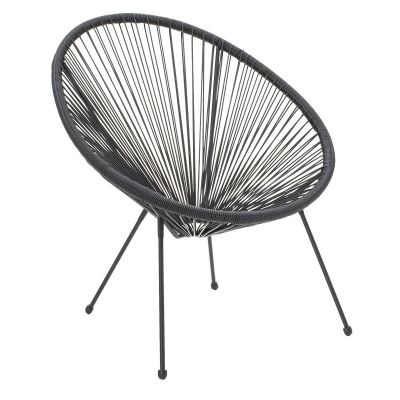 Fotoliu de exterior, Model Acapulco, culoare negru, metal si poliratan, 71x76x85 cm