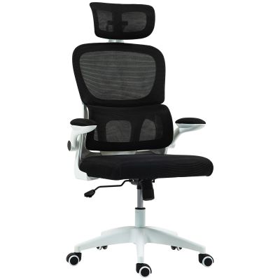 HOMCOM Scaun Ergonomic de Birou cu Înălțime Reglabilă, Brațe Rabatabile și Tetieră, 62x61x112-120 cm, Negru | Aosom Romania