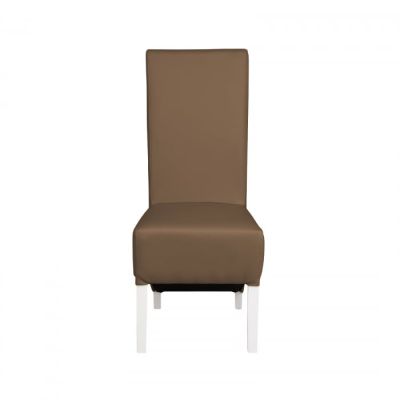 Scaun living VANESSA, picioare lemn alb, piele ecologica cappuccino, 47x60x110 cm