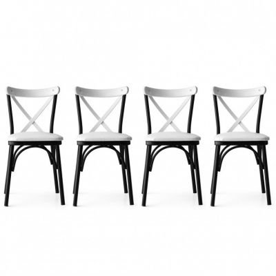 Set 4 scaune Model Ekol, Alb/Negru, 42x42x84 cm