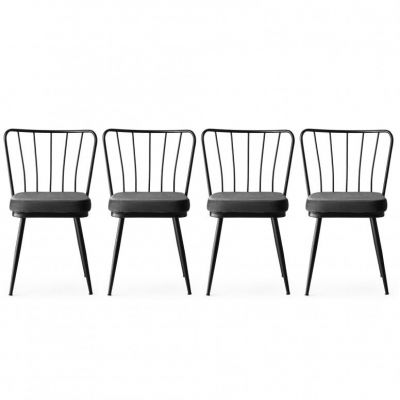 Set 4 scaune Model Star, Gri/Negru, 43x42x82 cm