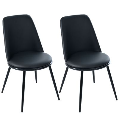 Set de 2 scaune de prânz ergonomice, șezut din piele PU, structură metalică, 44×41×88 cm, Negru