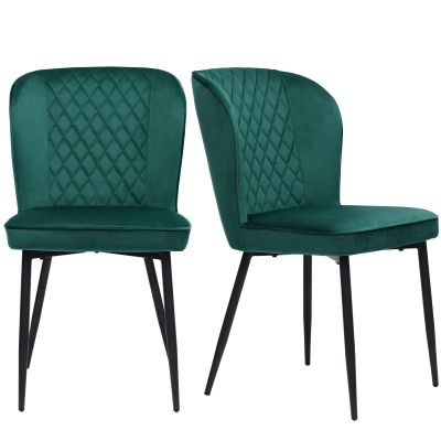 Set de 2 scaune de prânz, scaun tapițat cu spătar, șezut din catifea și structură metalică, 47×43×86 cm, Verde