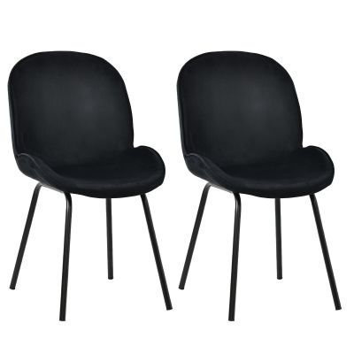 Set de 2 scaune de prânz, spătar rotund, tapițerie din catifea, structură metalică, ergonomice, Negru