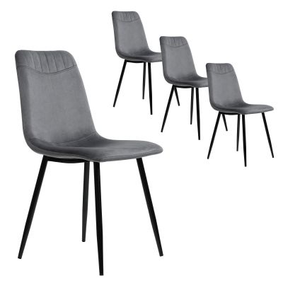 Set de 4 scaune de masă tapițate cu spătar, structură din metal, design ergonomic, 43x40x86 cm, gri