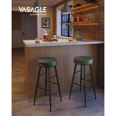 Set 2 scaune de bar Model Emberly, Verde/Negru, 51.6x51.6x75 cm